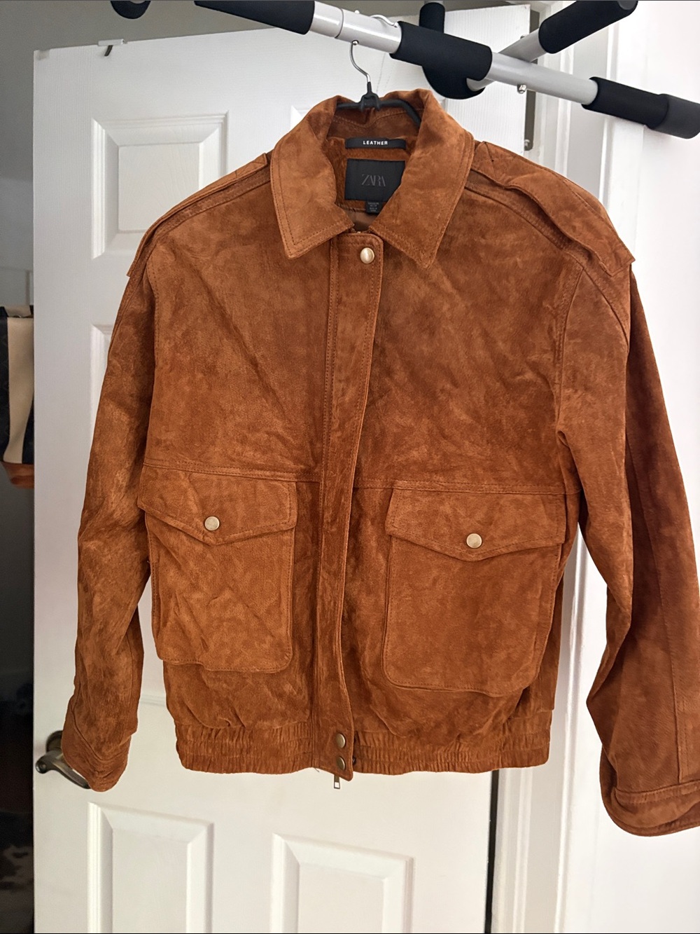 Zara Leather Suede Jacket in Cognac Brown
